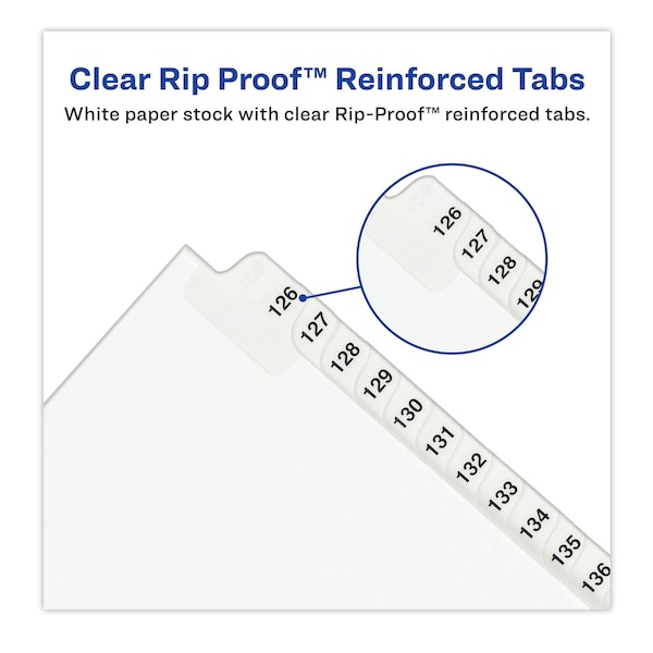 Numerical Index Tab, Side 226-250, White, Pk25